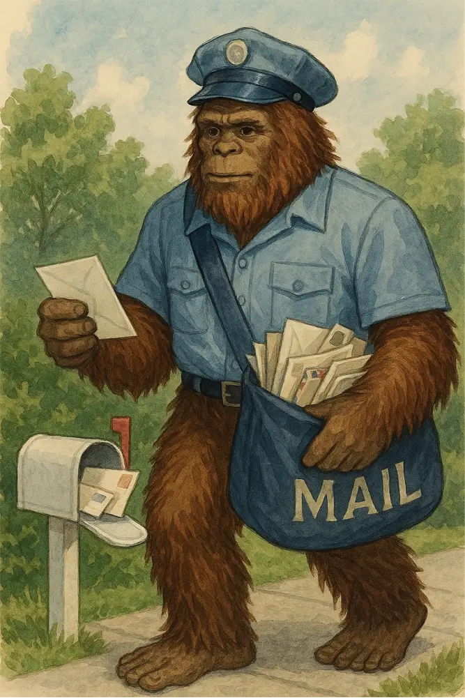 Bigfoot delivering mail