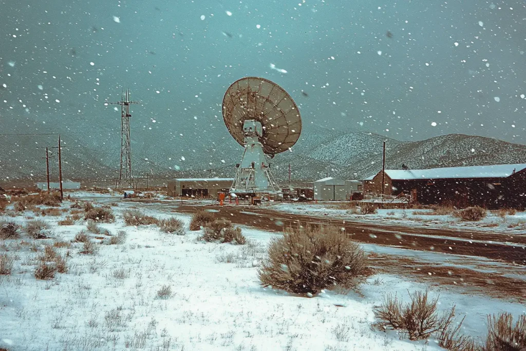 A representation of what the Area 51 base would look like while snowing, due to the weather control machines