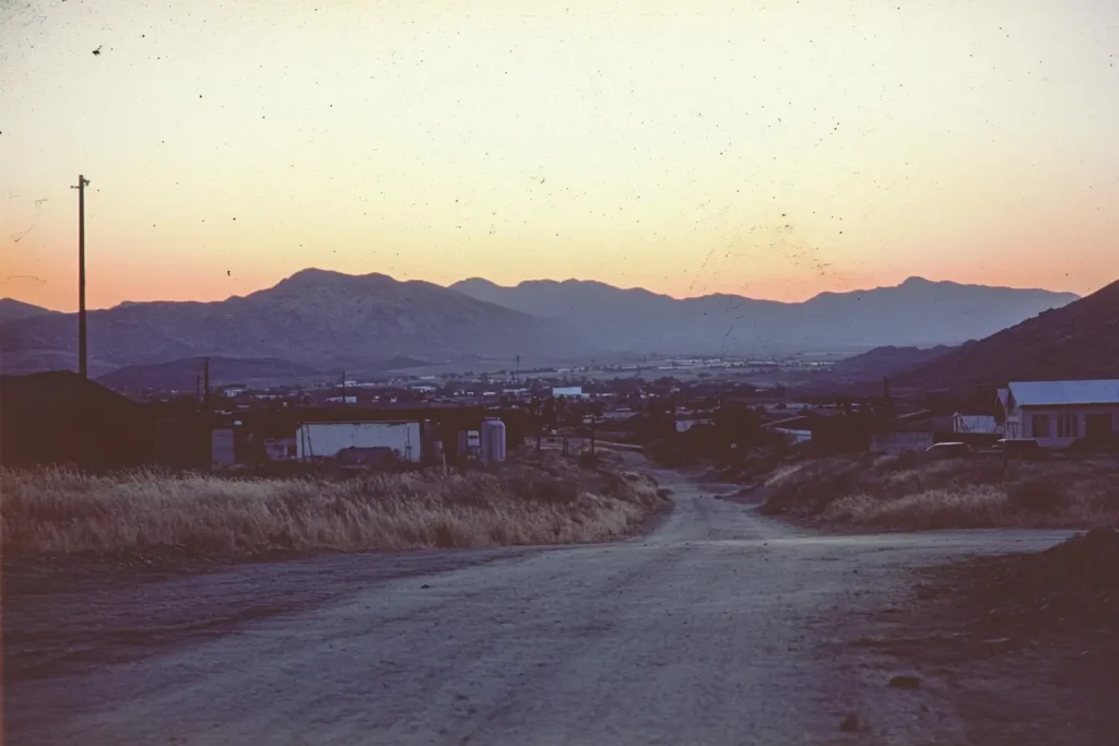 A vintage-styled photo of what the road to Area 51 could have looked like back in the day